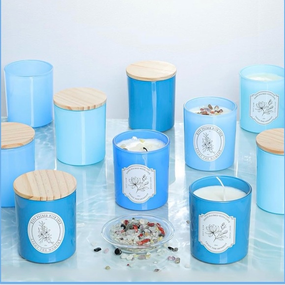 REISEN Other - 12Pcs Assorted Blue Glass Candle Jars with Wooden Lids for Making Candles
